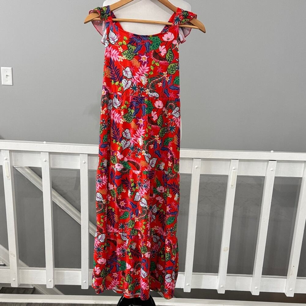 Wonder Nation Super Soft Red Floral Ruffle Strap Maxi Dress Size XL 14/16